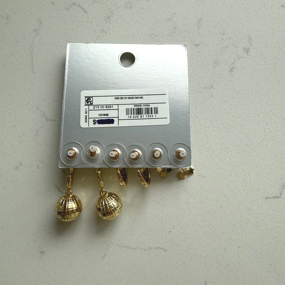 SUGARFIX by BaubleBar Party 101 New Year's Disco 3 Pair Earring Set - Gold - NWT - Picture 7 of 8